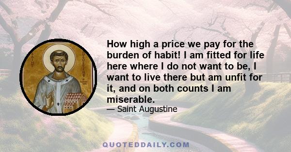 How high a price we pay for the burden of habit! I am fitted for life here where I do not want to be, I want to live there but am unfit for it, and on both counts I am miserable.