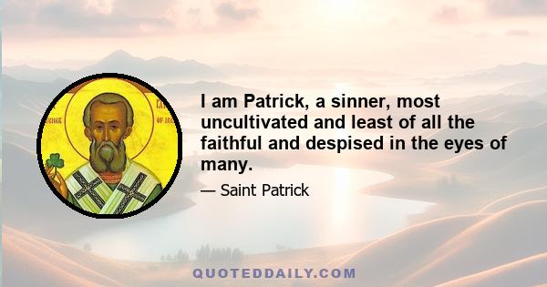 I am Patrick, a sinner, most uncultivated and least of all the faithful and despised in the eyes of many.