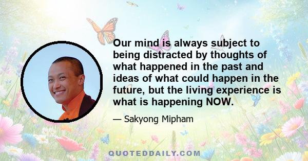 Our mind is always subject to being distracted by thoughts of what happened in the past and ideas of what could happen in the future, but the living experience is what is happening NOW.