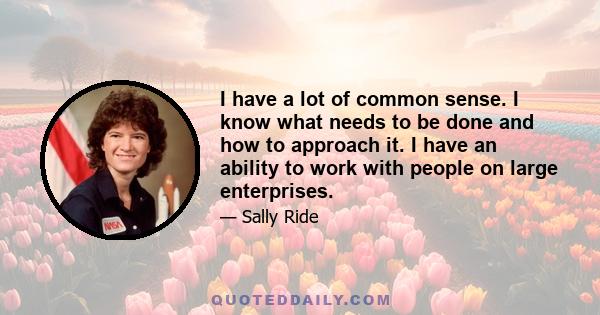 I have a lot of common sense. I know what needs to be done and how to approach it. I have an ability to work with people on large enterprises.