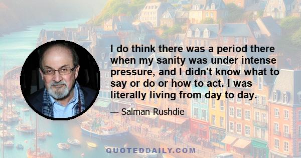 I do think there was a period there when my sanity was under intense pressure, and I didn't know what to say or do or how to act. I was literally living from day to day.