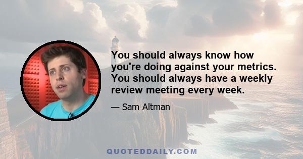 You should always know how you're doing against your metrics. You should always have a weekly review meeting every week.