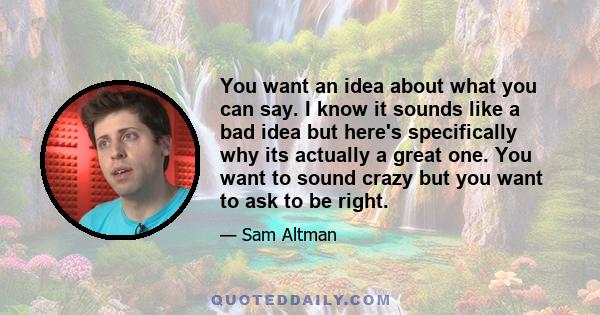 You want an idea about what you can say. I know it sounds like a bad idea but here's specifically why its actually a great one. You want to sound crazy but you want to ask to be right.