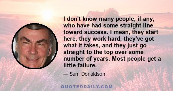 I don't know many people, if any, who have had some straight line toward success. I mean, they start here, they work hard, they've got what it takes, and they just go straight to the top over some number of years. Most