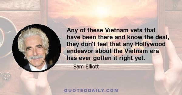 Any of these Vietnam vets that have been there and know the deal, they don't feel that any Hollywood endeavor about the Vietnam era has ever gotten it right yet.