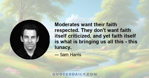 Moderates want their faith respected. They don't want faith itself criticized, and yet faith itself is what is bringing us all this - this lunacy.