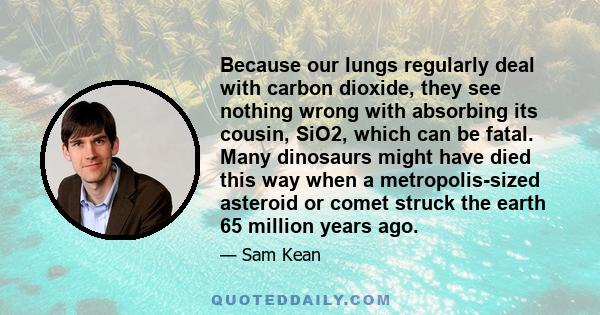 Because our lungs regularly deal with carbon dioxide, they see nothing wrong with absorbing its cousin, SiO2, which can be fatal. Many dinosaurs might have died this way when a metropolis-sized asteroid or comet struck