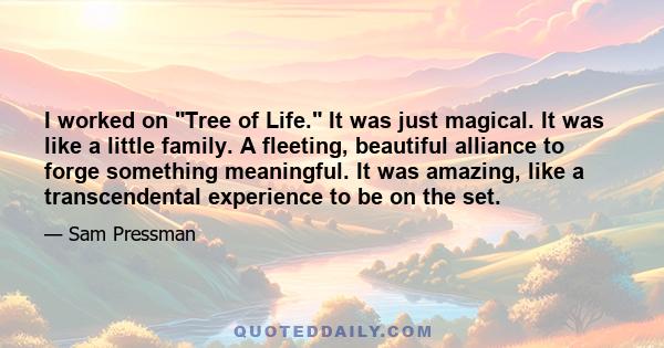 I worked on Tree of Life. It was just magical. It was like a little family. A fleeting, beautiful alliance to forge something meaningful. It was amazing, like a transcendental experience to be on the set.