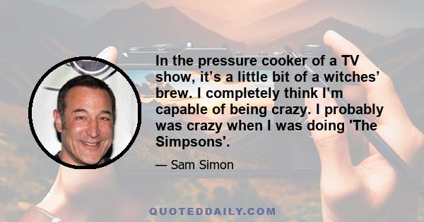 In the pressure cooker of a TV show, it’s a little bit of a witches’ brew. I completely think I’m capable of being crazy. I probably was crazy when I was doing 'The Simpsons'.