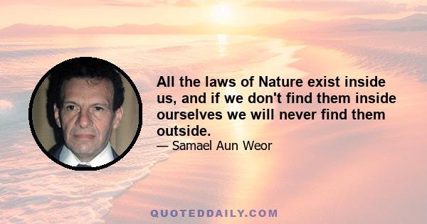 All the laws of Nature exist inside us, and if we don't find them inside ourselves we will never find them outside.