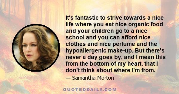 It's fantastic to strive towards a nice life where you eat nice organic food and your children go to a nice school and you can afford nice clothes and nice perfume and the hypoallergenic make-up. But there's never a day 