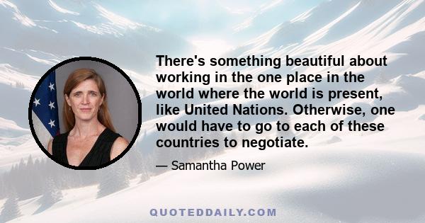 There's something beautiful about working in the one place in the world where the world is present, like United Nations. Otherwise, one would have to go to each of these countries to negotiate.