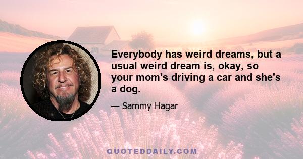 Everybody has weird dreams, but a usual weird dream is, okay, so your mom's driving a car and she's a dog.