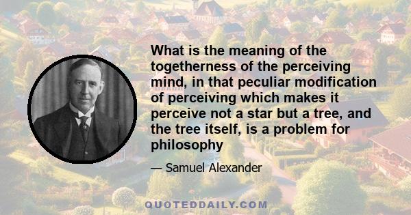 What is the meaning of the togetherness of the perceiving mind, in that peculiar modification of perceiving which makes it perceive not a star but a tree, and the tree itself, is a problem for philosophy