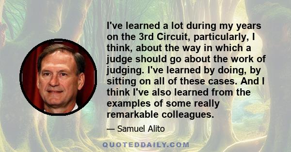 I've learned a lot during my years on the 3rd Circuit, particularly, I think, about the way in which a judge should go about the work of judging. I've learned by doing, by sitting on all of these cases. And I think I've 