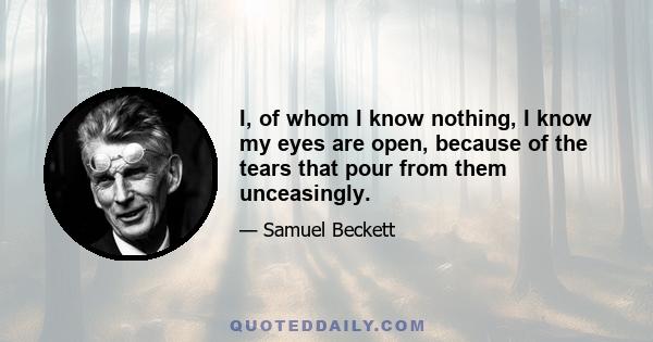 I, of whom I know nothing, I know my eyes are open, because of the tears that pour from them unceasingly.