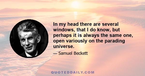 In my head there are several windows, that I do know, but perhaps it is always the same one, open variously on the parading universe.