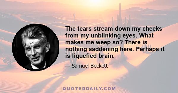 The tears stream down my cheeks from my unblinking eyes. What makes me weep so? There is nothing saddening here. Perhaps it is liquefied brain.