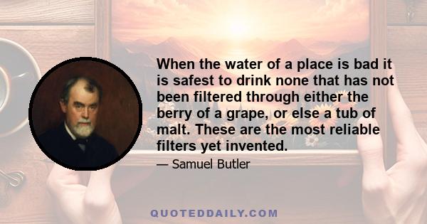 When the water of a place is bad it is safest to drink none that has not been filtered through either the berry of a grape, or else a tub of malt. These are the most reliable filters yet invented.