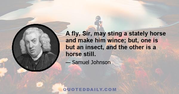 A fly, Sir, may sting a stately horse and make him wince; but, one is but an insect, and the other is a horse still.