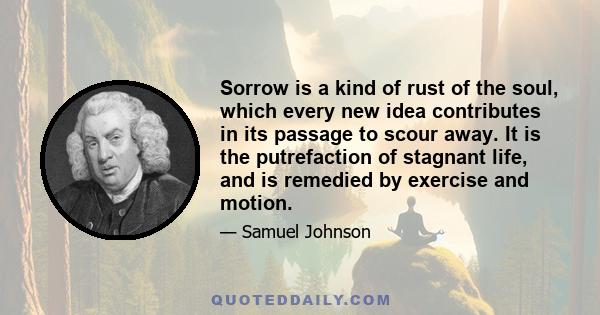 Sorrow is a kind of rust of the soul, which every new idea contributes in its passage to scour away. It is the putrefaction of stagnant life, and is remedied by exercise and motion.