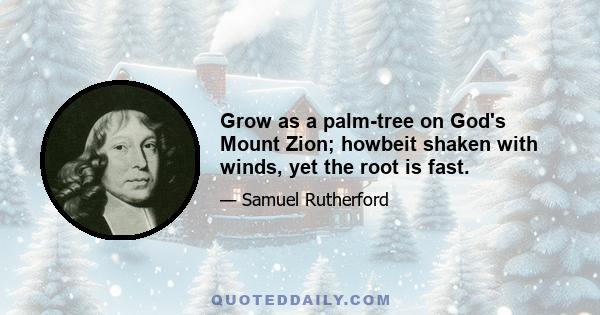 Grow as a palm-tree on God's Mount Zion; howbeit shaken with winds, yet the root is fast.