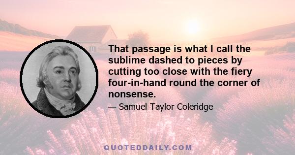 That passage is what I call the sublime dashed to pieces by cutting too close with the fiery four-in-hand round the corner of nonsense.