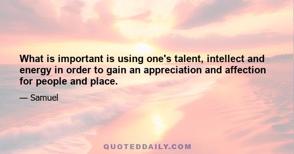 What is important is using one's talent, intellect and energy in order to gain an appreciation and affection for people and place.