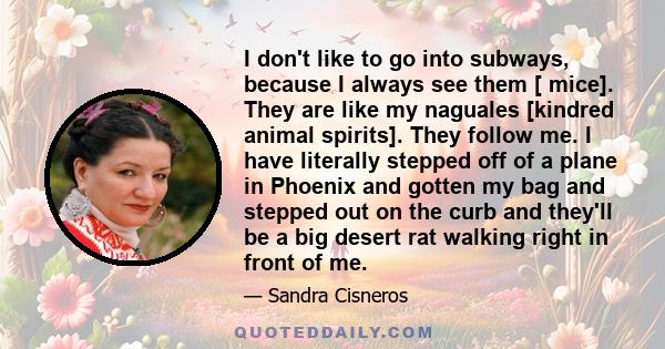 I don't like to go into subways, because I always see them [ mice]. They are like my naguales [kindred animal spirits]. They follow me. I have literally stepped off of a plane in Phoenix and gotten my bag and stepped