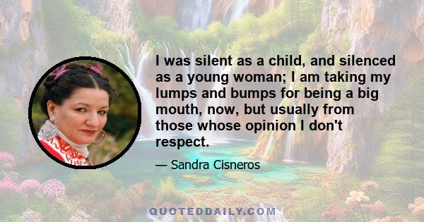 I was silent as a child, and silenced as a young woman; I am taking my lumps and bumps for being a big mouth, now, but usually from those whose opinion I don't respect.