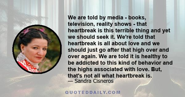 We are told by media - books, television, reality shows - that heartbreak is this terrible thing and yet we should seek it. We're told that heartbreak is all about love and we should just go after that high over and