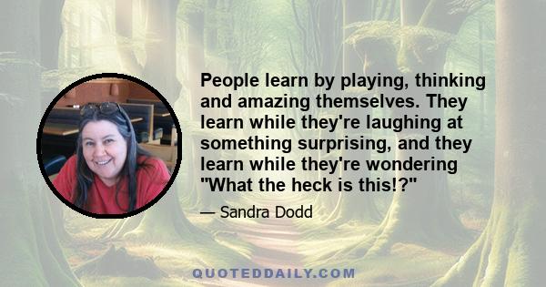 People learn by playing, thinking and amazing themselves. They learn while they're laughing at something surprising, and they learn while they're wondering What the heck is this!?