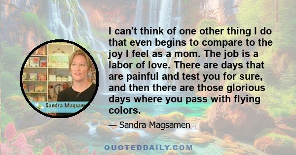 I can't think of one other thing I do that even begins to compare to the joy I feel as a mom. The job is a labor of love. There are days that are painful and test you for sure, and then there are those glorious days