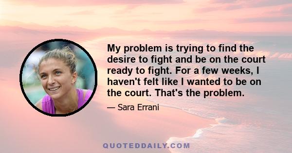 My problem is trying to find the desire to fight and be on the court ready to fight. For a few weeks, I haven't felt like I wanted to be on the court. That's the problem.