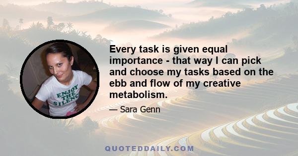 Every task is given equal importance - that way I can pick and choose my tasks based on the ebb and flow of my creative metabolism.