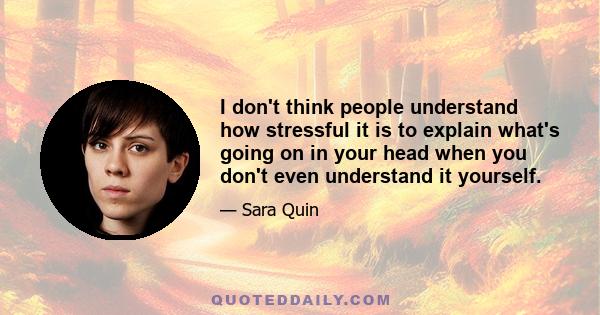 I don't think people understand how stressful it is to explain what's going on in your head when you don't even understand it yourself.