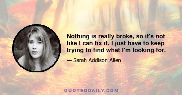 Nothing is really broke, so it's not like I can fix it. I just have to keep trying to find what I'm looking for.