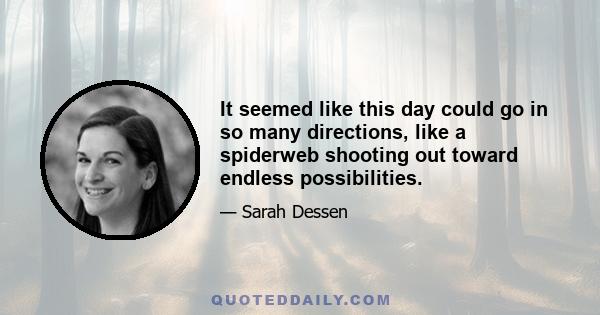 It seemed like this day could go in so many directions, like a spiderweb shooting out toward endless possibilities.