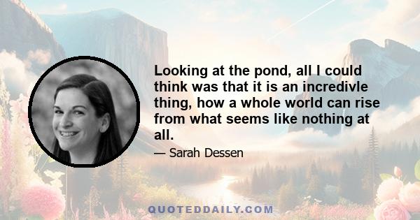 Looking at the pond, all I could think was that it is an incredivle thing, how a whole world can rise from what seems like nothing at all.