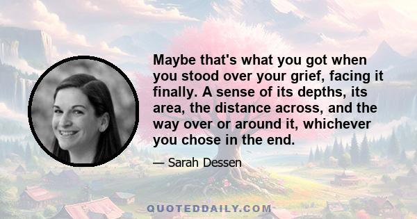 Maybe that's what you got when you stood over your grief, facing it finally. A sense of its depths, its area, the distance across, and the way over or around it, whichever you chose in the end.