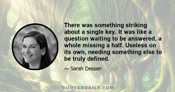 There was something striking about a single key. It was like a question waiting to be answered, a whole missing a half. Useless on its own, needing something else to be truly defined.