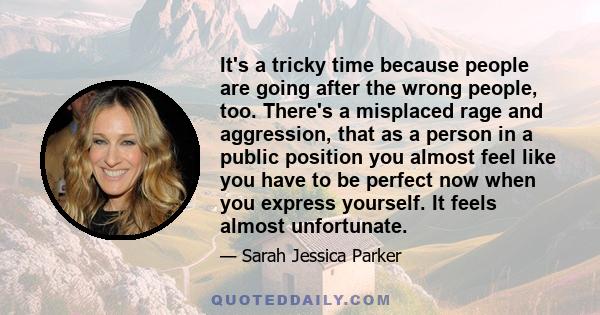 It's a tricky time because people are going after the wrong people, too. There's a misplaced rage and aggression, that as a person in a public position you almost feel like you have to be perfect now when you express