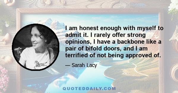 I am honest enough with myself to admit it. I rarely offer strong opinions, I have a backbone like a pair of bifold doors, and I am terrified of not being approved of.