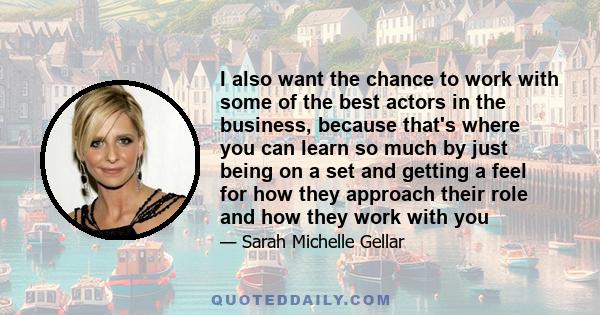 I also want the chance to work with some of the best actors in the business, because that's where you can learn so much by just being on a set and getting a feel for how they approach their role and how they work with