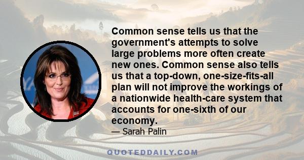 Common sense tells us that the government's attempts to solve large problems more often create new ones. Common sense also tells us that a top-down, one-size-fits-all plan will not improve the workings of a nationwide