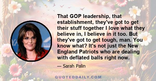 That GOP leadership, that establishment, they've got to get their stuff together I love what they believe in, I believe in it too. But they've got to get tough, man. You know what? It's not just the New England Patriots 