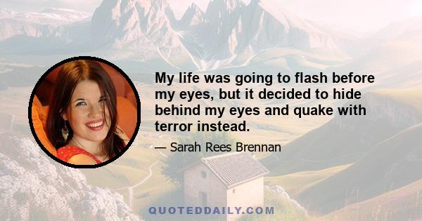 My life was going to flash before my eyes, but it decided to hide behind my eyes and quake with terror instead.