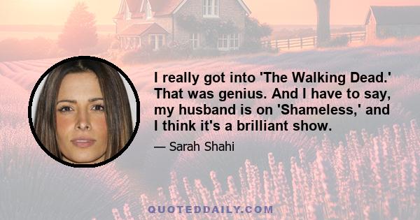 I really got into 'The Walking Dead.' That was genius. And I have to say, my husband is on 'Shameless,' and I think it's a brilliant show.