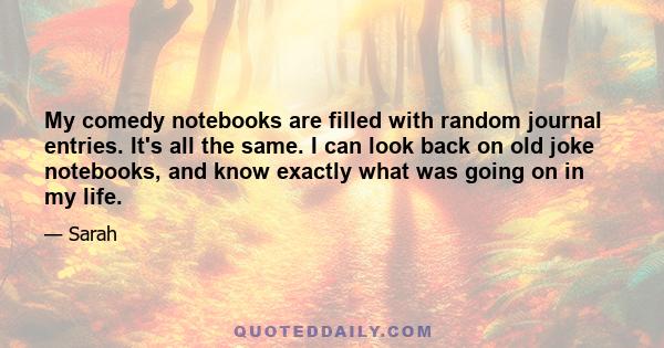 My comedy notebooks are filled with random journal entries. It's all the same. I can look back on old joke notebooks, and know exactly what was going on in my life.