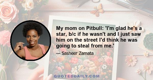 My mom on Pitbull: 'I'm glad he's a star, b/c if he wasn't and I just saw him on the street I'd think he was going to steal from me.'